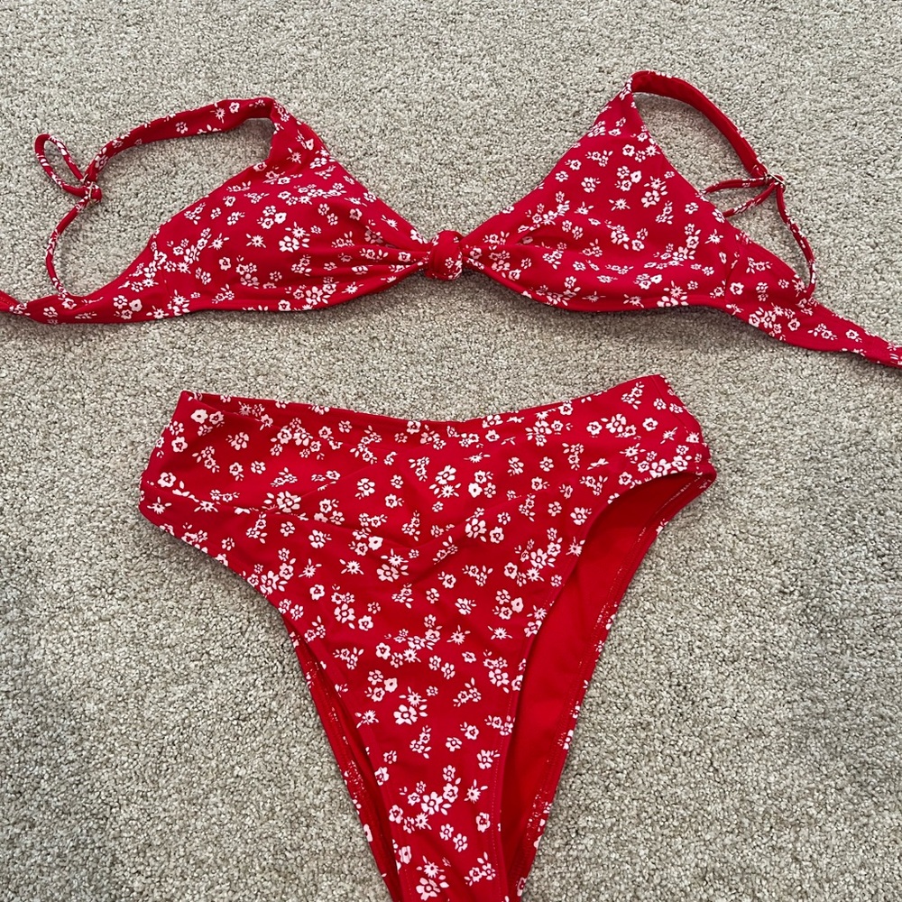 Red Floral Bikini Set